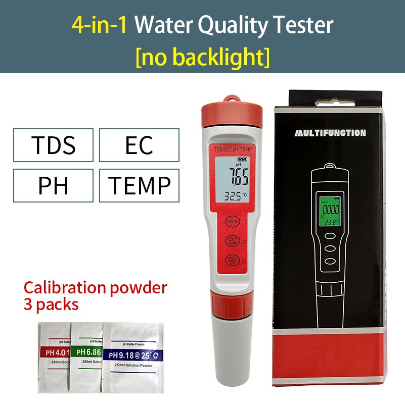 5 in 1 Water Detection Tester PH/TDS/EC/Temp/Salinity Meter PH Meter Tester TDS Pen for Drinking Water With Backlight: 4 in 1 no backlit