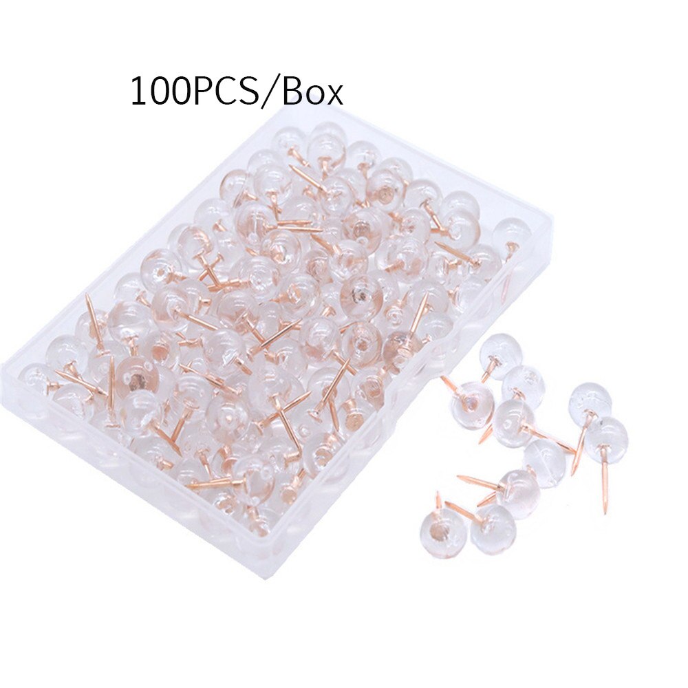 100 Stks/doos Transparant Rose Gold Kleur Push Pins Thumb Punaise Board Pins Tekening Foto Muur Studs Kantoor Schoolbenodigdheden: A