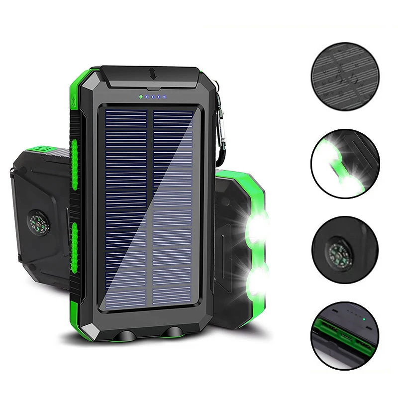 20000mAh batterie solaire charge rapide chargeur Portable téléphone batterie externe 2-USB avec lampe de poche SOS Powerbank extérieur: green / 20000mah