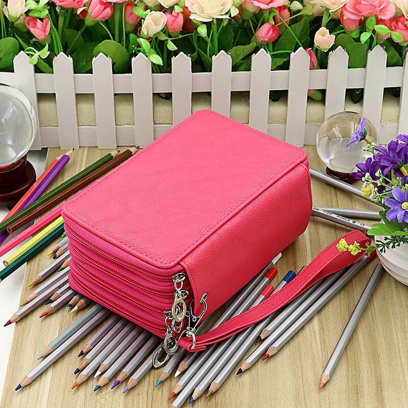 72 holdere 4 lag praktisk pu læder skoleblyanter tilfælde stor kapacitet farvet blyant taske til studerende kunstforsyninger: Rød