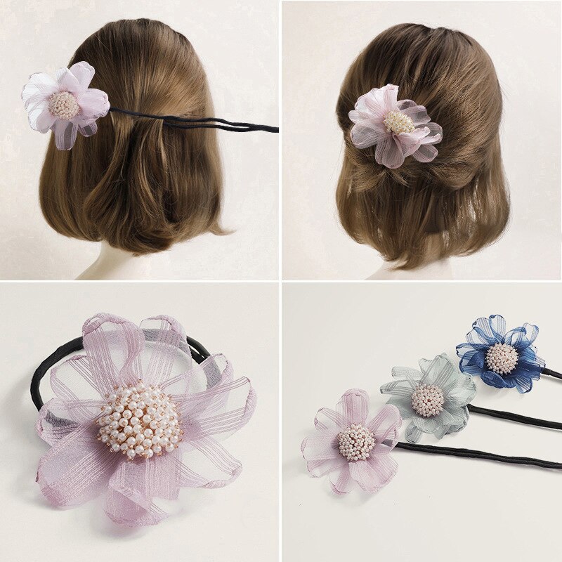 Diy Woman Flower Donuts Twist Headband Magic Hair Bun Maker Hairstyle Tool Pearl Flower Hair Accessories Hair Band