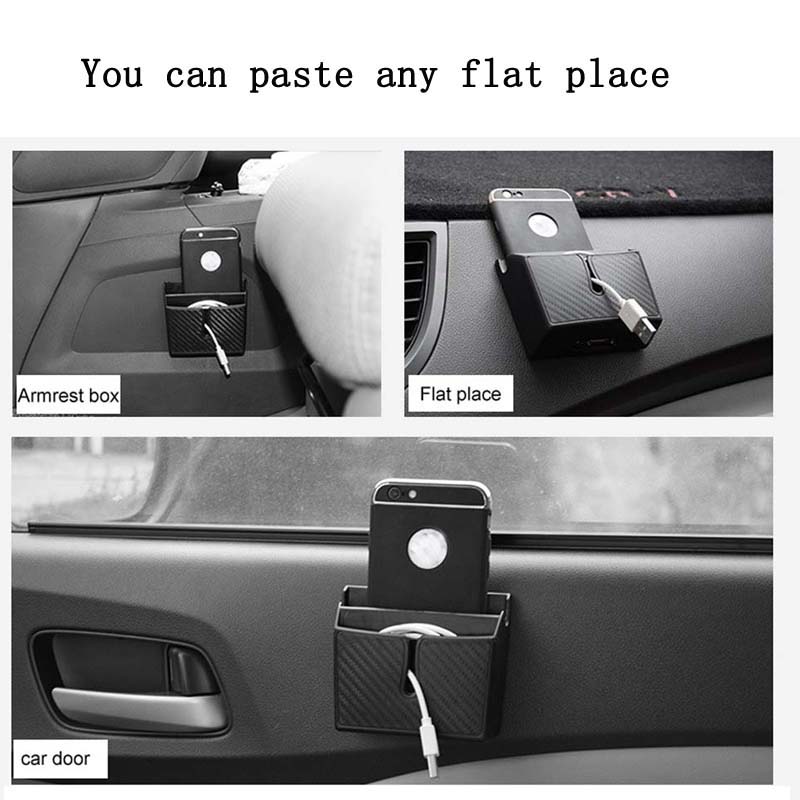 Car Storage Box Carbon Fiber Lines Stowing Tidying Multi-function car Organizer Storage Boxes Bag Container Phone Holder