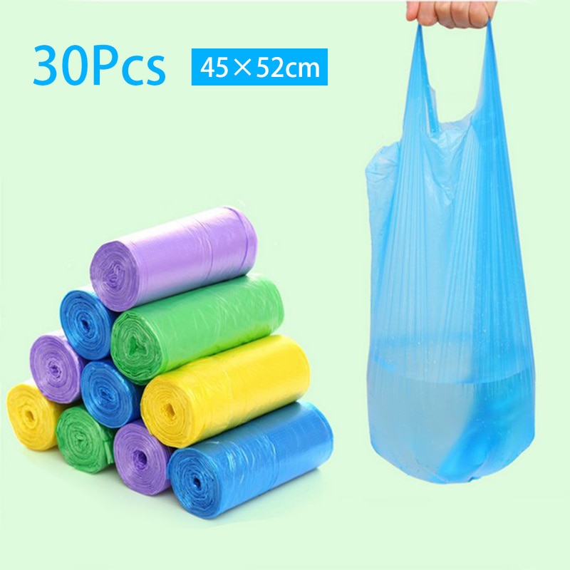 Home Plastic Eco-friendly Trash Bags Dustbin Dispenser Carry Bags 30pcs/Roll Vest Style Garbage Disposal Bags Waste Storage Bag