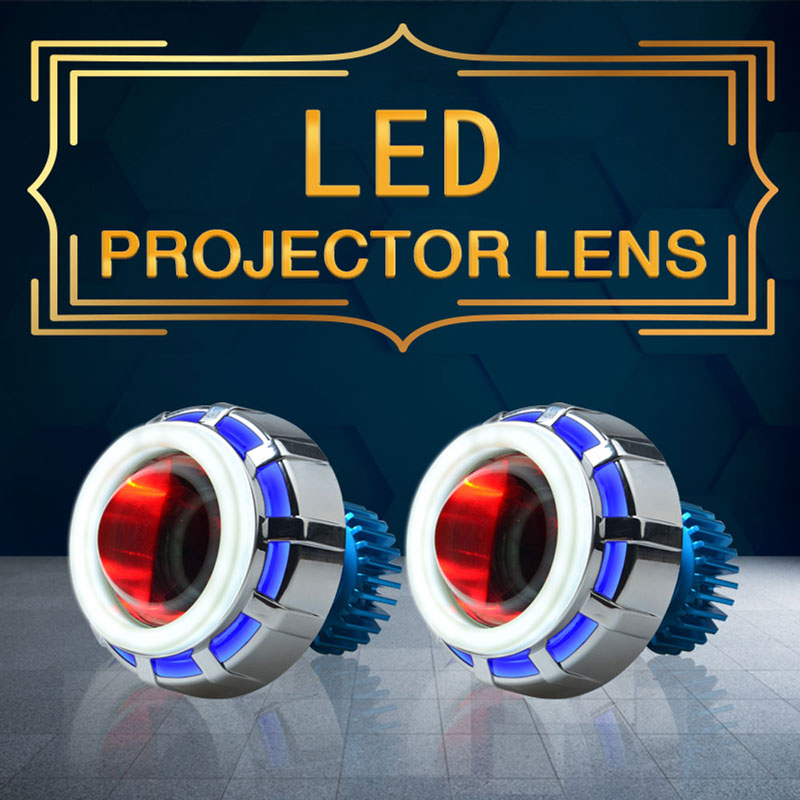 Moottoripyörän bi-xenon led projektori kaukovalot lähivalot sininen + valkoinen halo rengas + punainen paholainen silmä moottoripyörän muotoilu