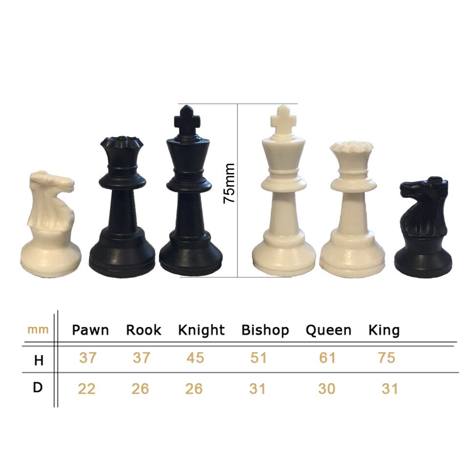 Plastic Chess Pieces 32 Pcs Chess Set King Height 49/64/75/95 mm Chess Game Standard Medieval Chessmen for Travel Games IA13