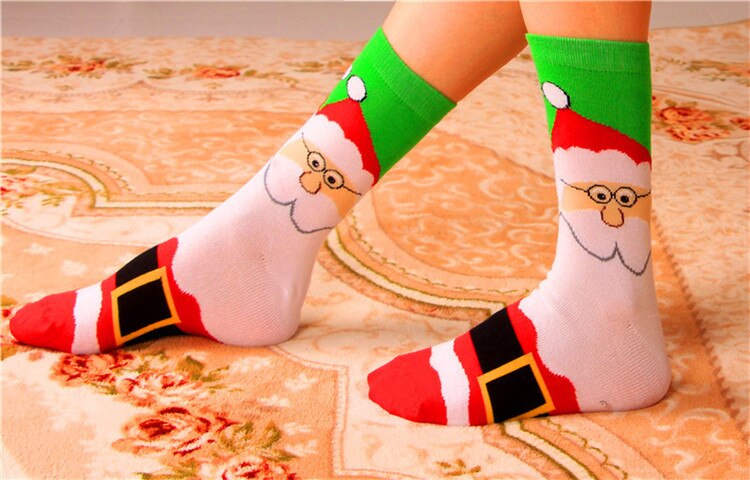 Colorido algodão feminino engraçado meias de natal floco de neve hip-hop feliz ano novo outono inverno papai noel neve elk presente meias: 7
