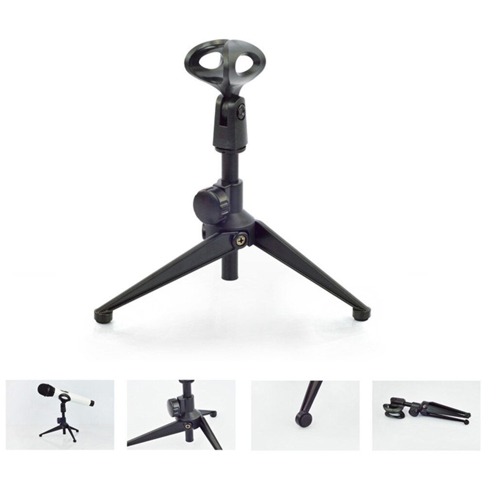 Desk Mic Stand Universal Adjustable Desktop Microphone Stand Portable Foldable Tripod Mic Table Stand With Plastic Mic Clip