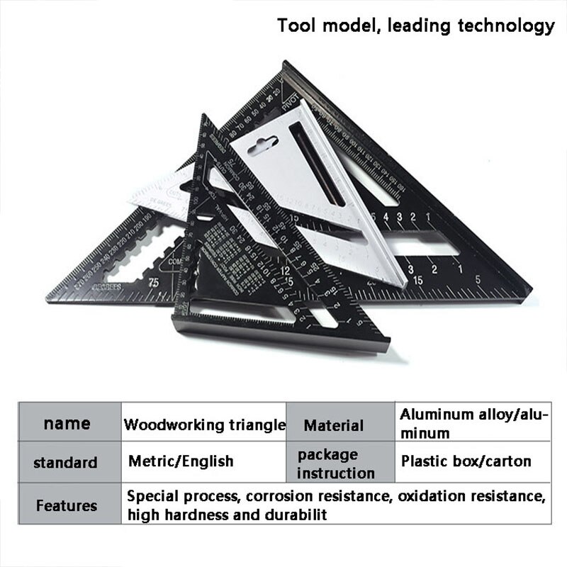 Triangle Ruler Inch Metric System Triangle Plate Carpentry Square Ruler Broad Bottom Thicken 45 90 Degrees Aluminum Alloy CH