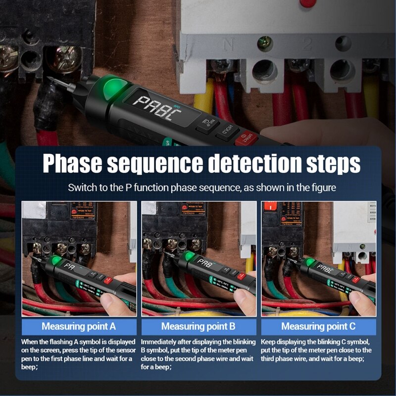 Woltomierz bezdotykowy AC/DC 6000 zlicza True RMS multimetr faza NCV odporność pojemność temperatura z latarką