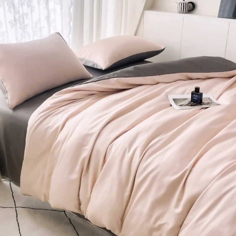 2025, neuer Sommer-Bettbezug aus kühler Eisseide, einfarbig, Größe Zwilling/voll/Königin/König: Super König / Burgunderrot