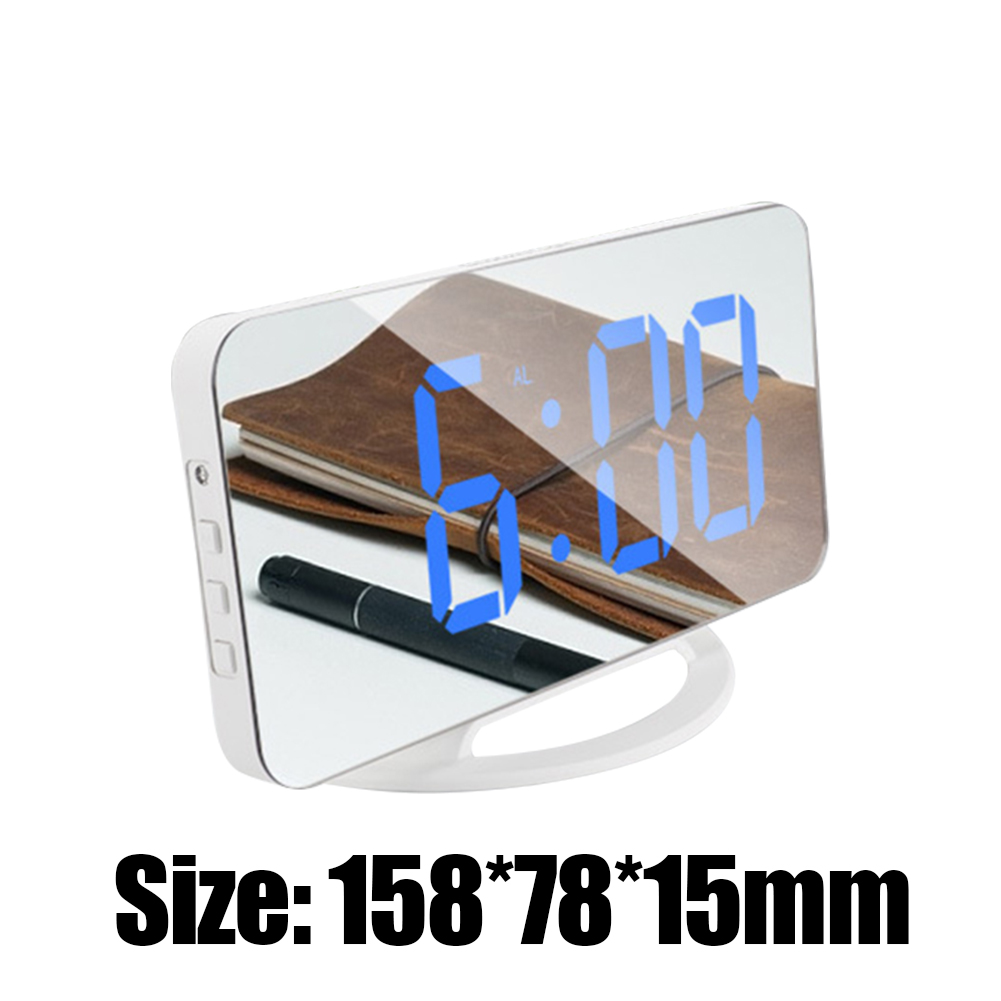 Multifunctional LED Screen Mirror Digital Display Wake Up Clock Desktop Auto Photosensitive Electronic Alarm Clock Home Decor: Blue