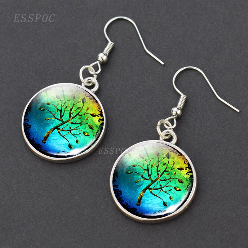Baum des Lebens Glas Cabochon Ohrringe Silber Überzogene Baumeln Ohrringe Baum des Lebens Ohrringe Schmuck für Sie