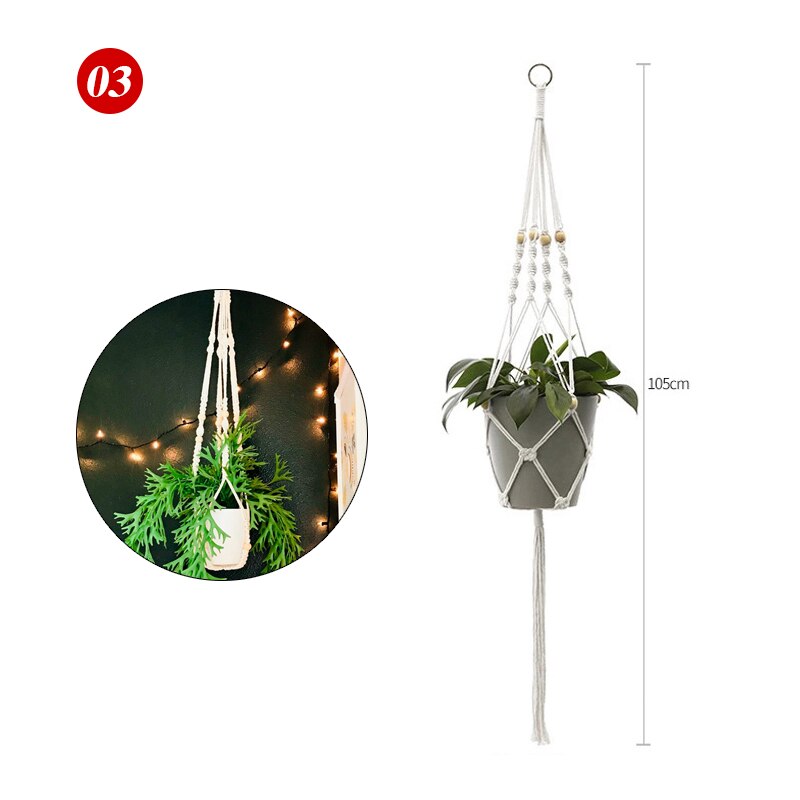 Pot de Fleurs Suspension pour Plantes en Macramé pour Jardin et Cour, Panier Suspendu Fait à la Main pour Décoration Murale: 03