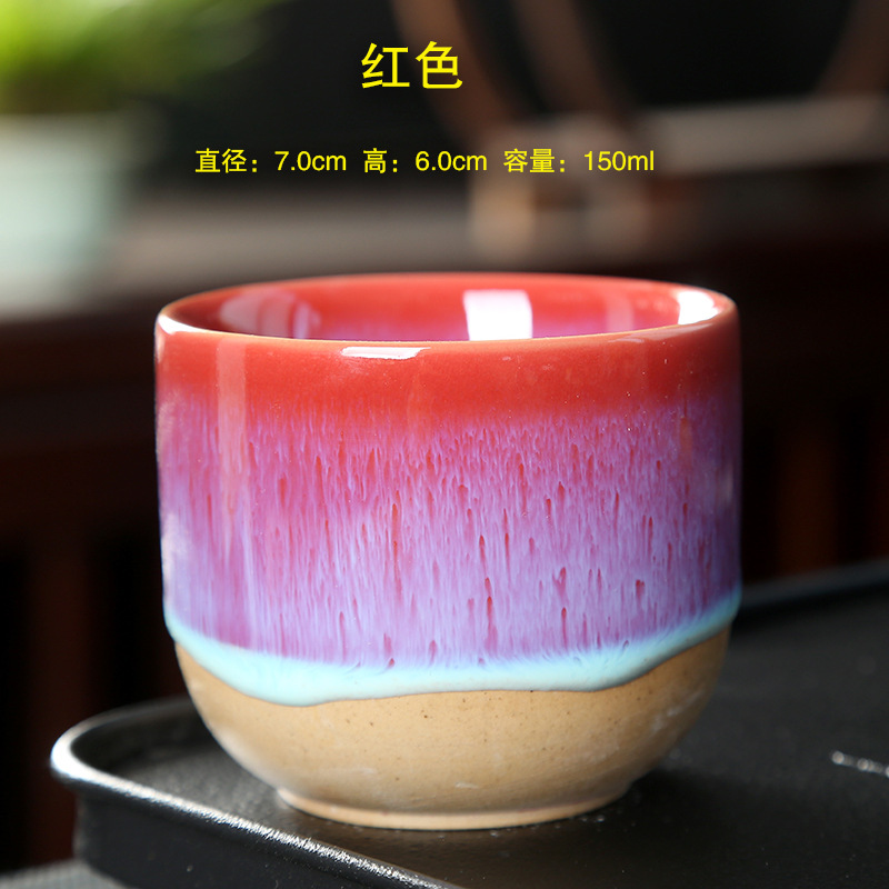 Oven Veranderen China Keramische Theekop Aardewerk Jianzhan Drinkware Temmoku Glazuur Porselein Kung Fu Kopjes Set voor Water Latte Melk: Rood
