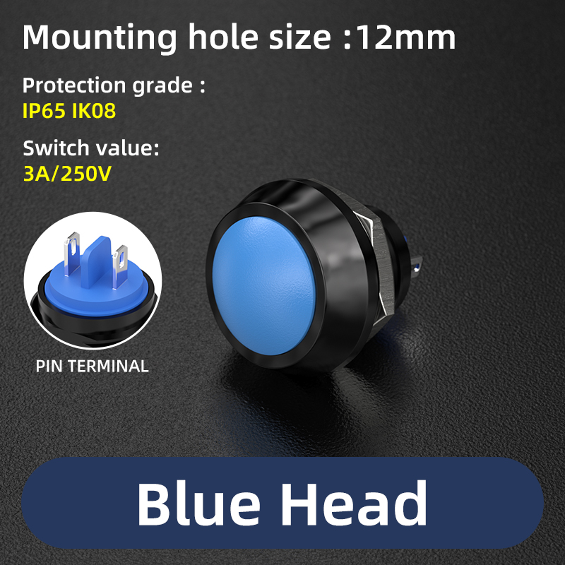12 mm 1/2 Zoll Montageloch, IP65, bunt, gewölbter Mini-Schraubklemmen/Stiftklemme, wasserdichter Momentan-Drucktastenschalter: Silber