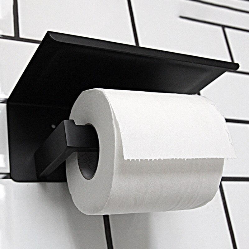 Zwarte Matte Staal Toiletrolhouder Top Plaats Dingen Platform Tissue Houder Badkamer Opslag Roll Toiletpapier Roestvrij S
