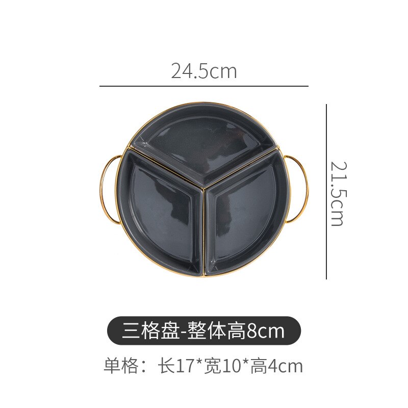 Northern European Style Ceramic Fruit Plate Color Glaze Dividing Plate Household Snack Plate Nut Plate Dry Fruit Box: Grey Three Ggrid