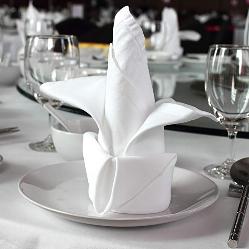 12Pcs Cotton Restaurant Dinner Cloth Satin White 50X50cm High-End Hotel Napkin