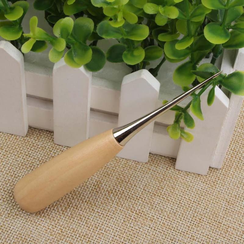Handmade Leather Awl Solid Wood Handle DIY Sewing Awl Needles Shoes Repair Tool Needle Leather Tool sewing accessories E5M1