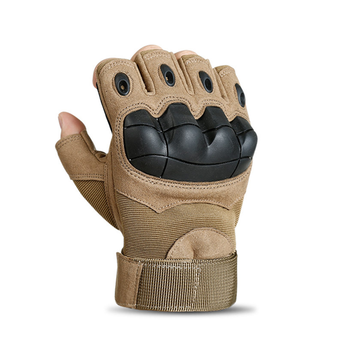 Halbfinger-Motorradhandschuhe, Schutz für Herren, fingerloser Schutz, Radfahrer, Moto-Cross, Reiten, Radfahren, Motorradfahrer, Sommer Ich bin Freien: Braun / XL