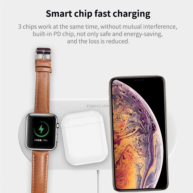 3 In 1 Draadloze Oplader Voor Iphone 12 11 Pro Max X Samsung S10 Draadloze Opladen Laders Pad Voor Iwatch 5 4 3 2 Voor Airpods Pro