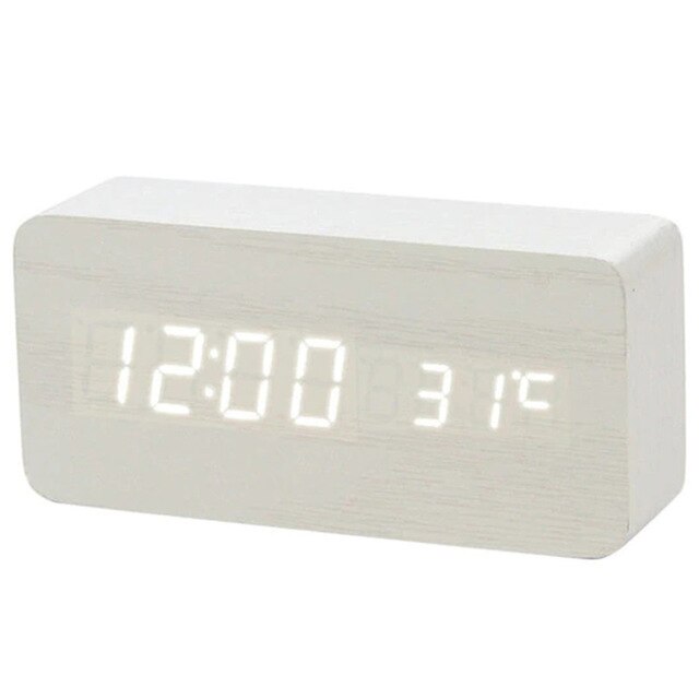 Led Houten Wekker Horloge Tafel Voice Control Digitale Hout Despertador Elektronische Desktop Usb/Aaa Aangedreven Klokken Tafel Decor: C