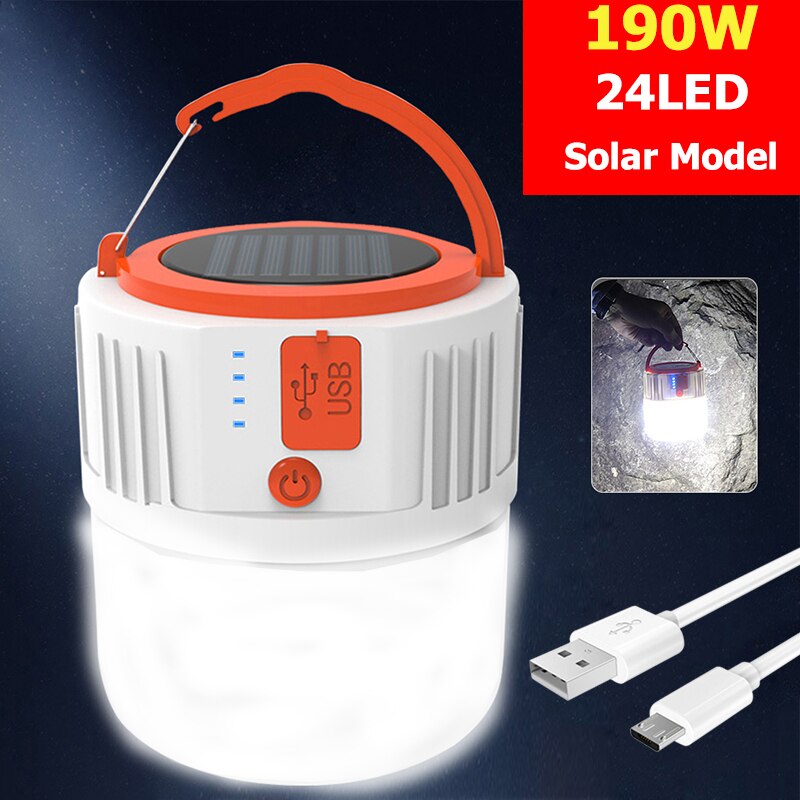 LED Solar Camping Light USB Camping Lantern Ip65 Voice And Remote Control Rechargeable Portable Lamp For Outdoor Tent Hiking: 190w Solar Light / No remote