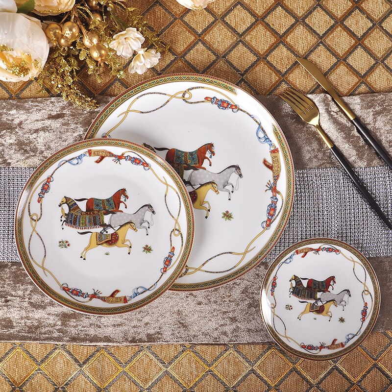 Europese Bone China Westerse Schotel Plaat Mooie Keramische Servies Hotel Decoratieve Plaat Voor Dessert,Steak,Snack, huwelijksgeschenken