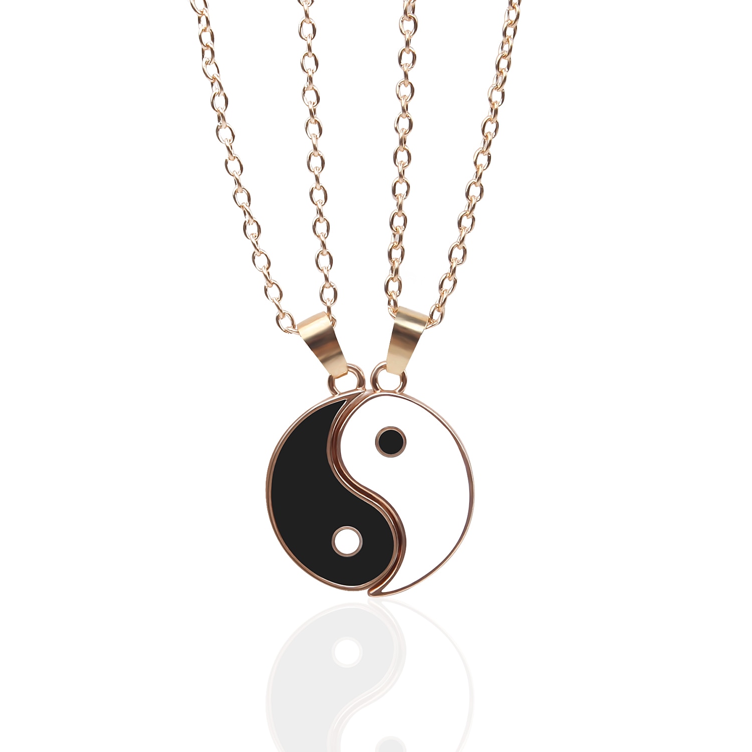 2Pcs/Set Gold Sliver Alloy Yin Yang Pendant Puzzle Piece Necklace Birthday Jewelry for Couple or Best Friends Unisex