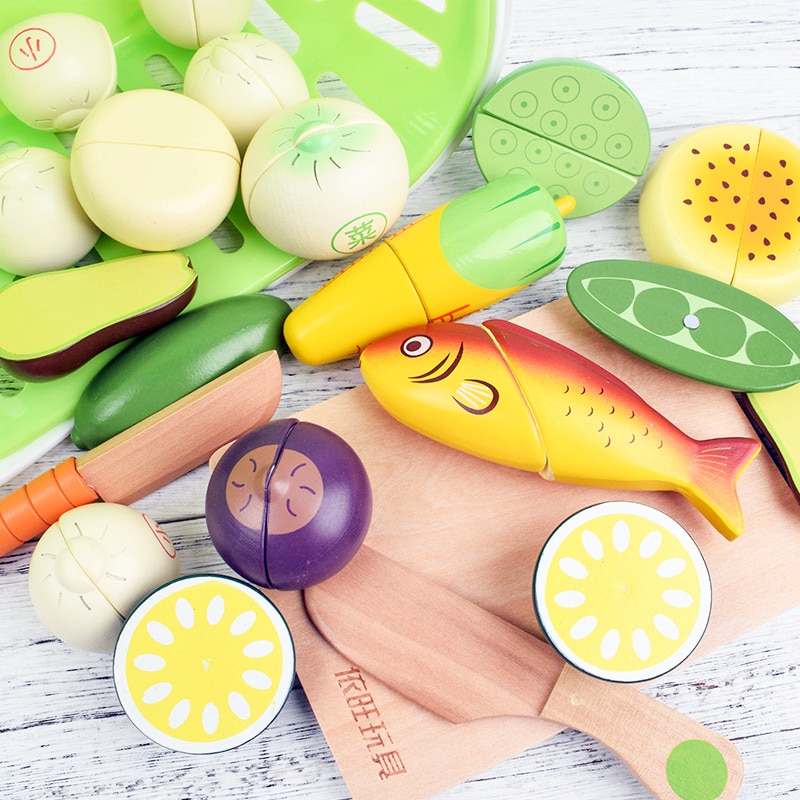 Wooden Magnets Toys Hobbies Pretend Play Cooking Food Miniature Fruits Cutting Vegetable Condimen Educational For Children