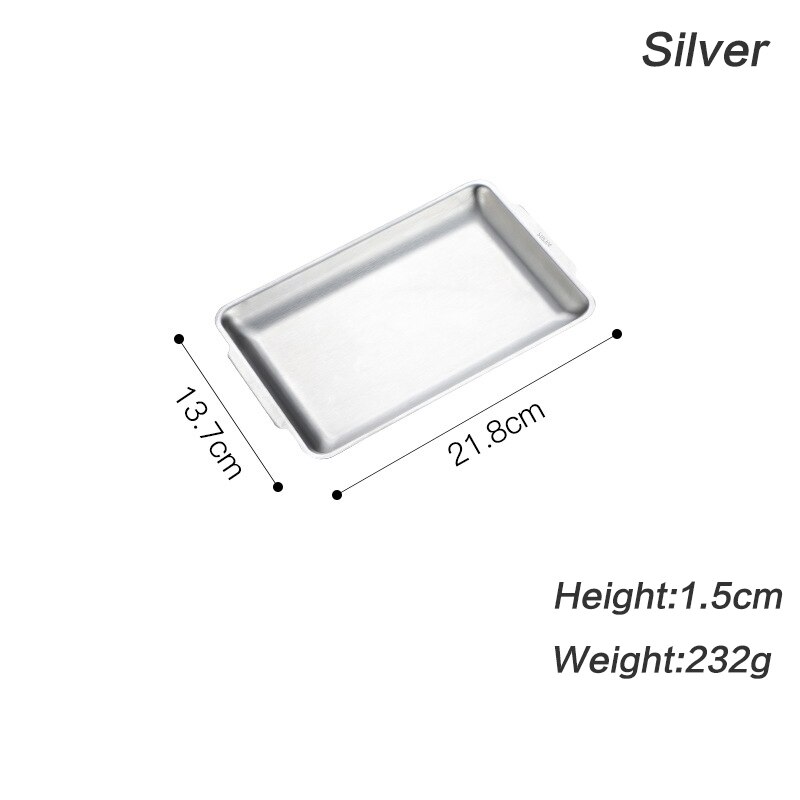 304 Stainless Steel Storage Tray Space Saving Dinner Plate Rectangular Multifunctional Tea Tray Gold Flat Bottom BBQ Tableware: Set A Silver