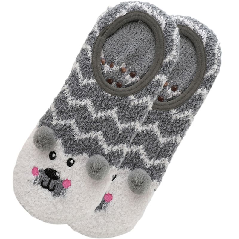 1Pair Lady Winter Warm Slipper Socks Cartoon Animal Embroidery Coral Velvet Sock Y5GC
