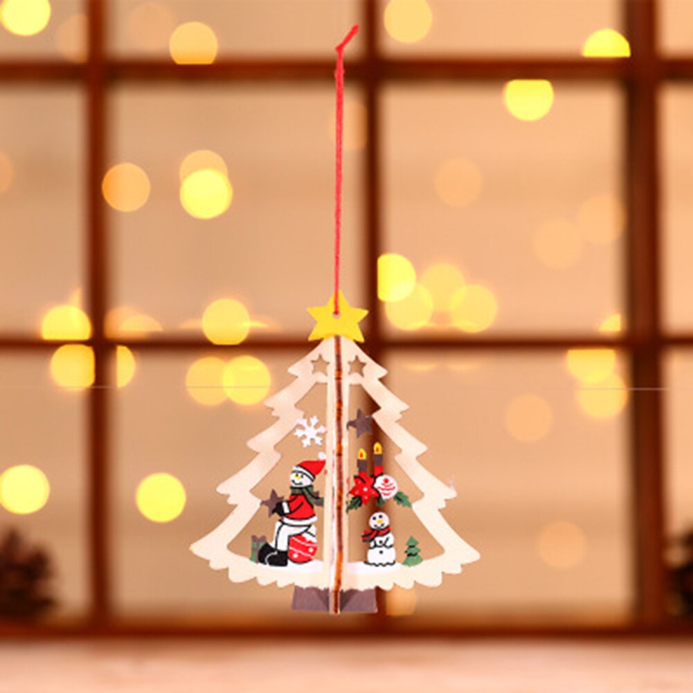 3D Christmas Ornament Wooden Hanging Pendants Star Xmas Tree Bell Christmas Decorations for Home Party S55: tree snowman