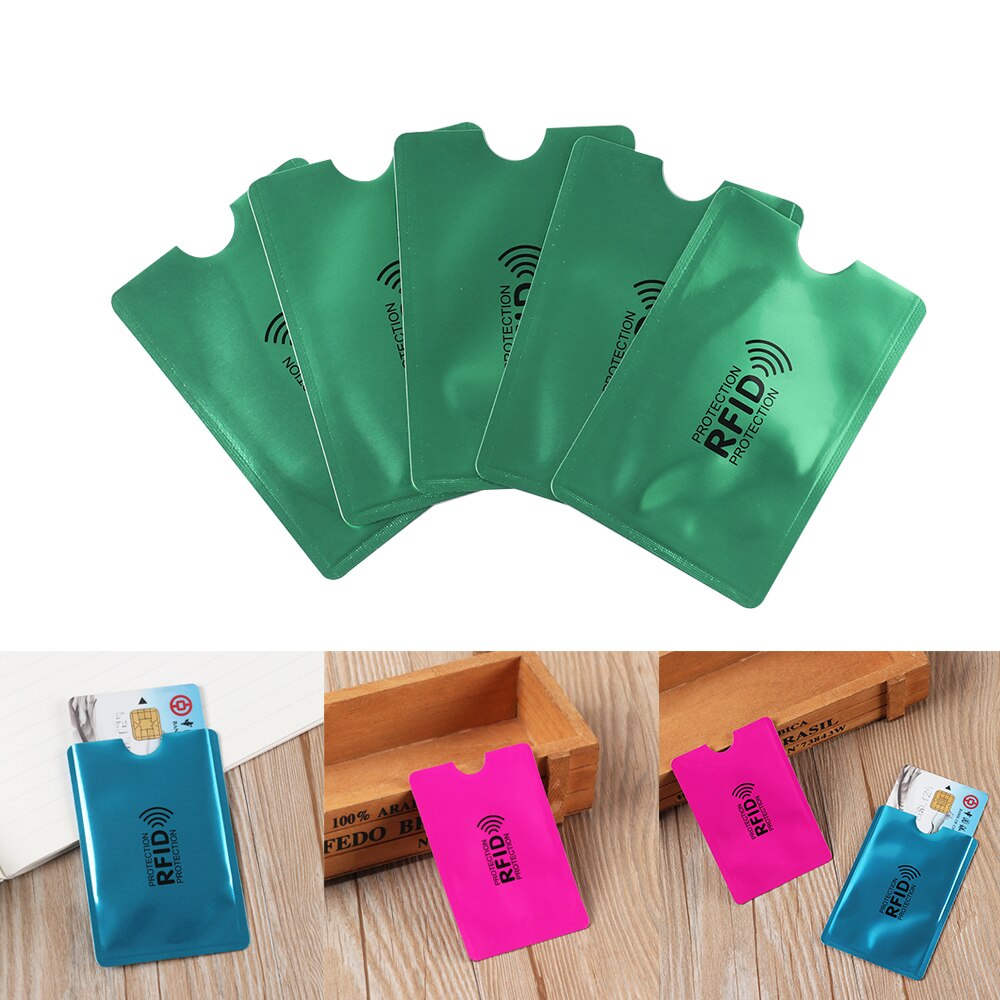 Lot de 5 protections de cartes bancaires anti-démagnétisation en aluminium, sac de protection rfid, brosse antivol nfc, porte-cartes d'identité, bureau