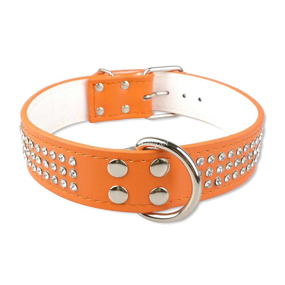 3 Rows Rhinestone Dog Collar Leather Dog Collars 1.5inch Wide For Medium Large Pet 5 Colors 2 Sizes: Orange / M