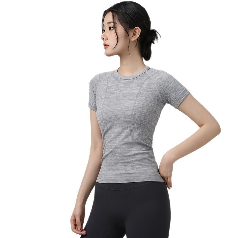 Sommer tætsiddende slank yogadragt kortærmet rund hals hurtigttørrende åndbar løbesports-t-shirt stretch pilates-top