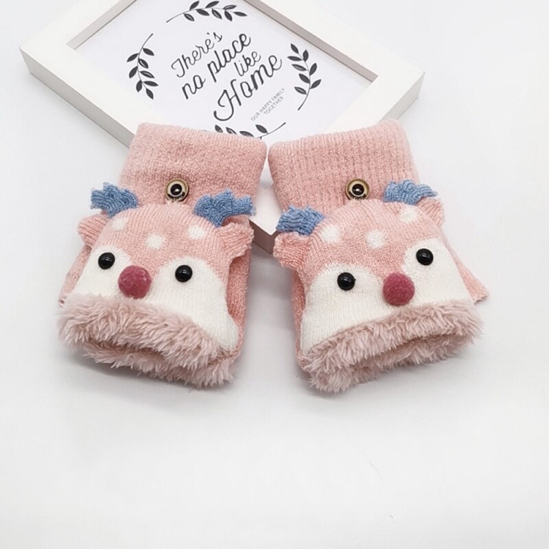 freundlicher Handschuhe freundlicher Baby Winter Strick Verdicken Nette Karikatur Hirsch Vielseitig Baumwolle halb-Finger Handschuhe Fäustlinge Warme 4-8Y Neue