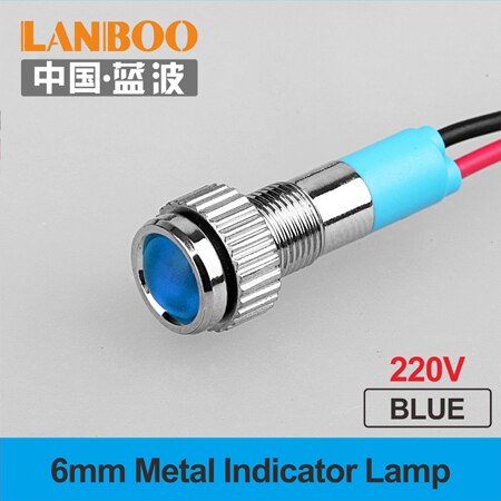 12V 24V 220V with wire red green blue yellow white indicator lamp single lights manufacture for 6mm LED indicator light: 6mm-BLUE-(220V)