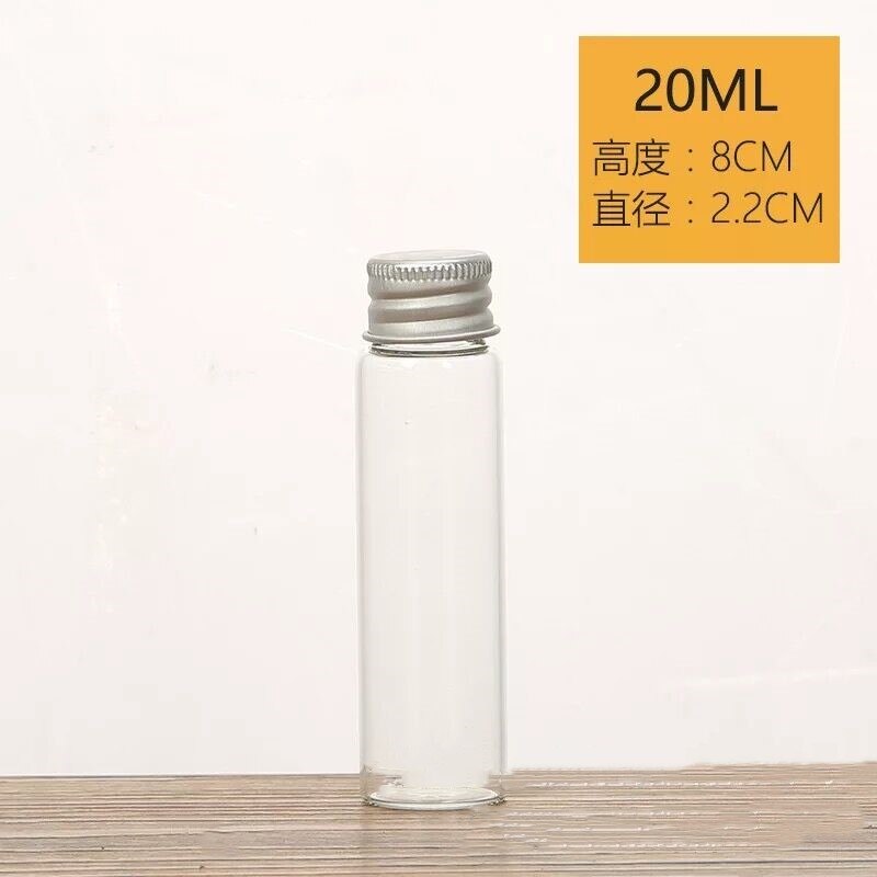 100pcs/lot 5/6/8/10/14/18/20/ 25ml Glass Bottles with Screw Cap Empty Spice Food Liquid Bottles Jars DIY Crafts Vials Containers: 22x80mm 20ml