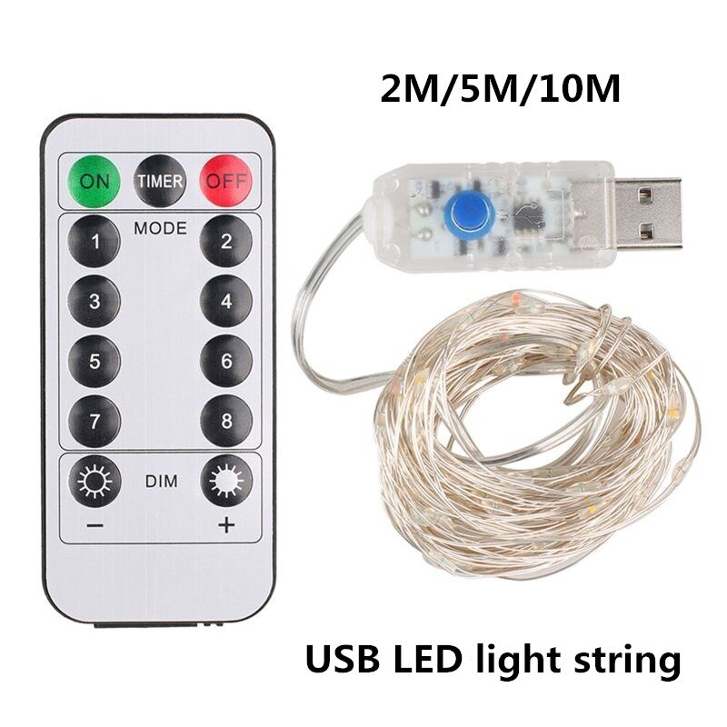 20/50/100 Led Koperdraad String Lights Usb Plug-In Fairy Lights Met Afstandsbediening 8 Modi Verlichting Waterdicht afstandsbediening Timer