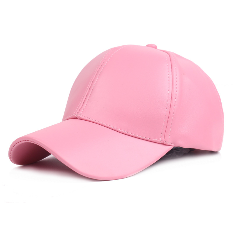 Damer og menn hatt pu skinn baseballcaps visir lys brett solid herre hiphop-caps utendørs solhatt justerbare sportscapser: Rosa