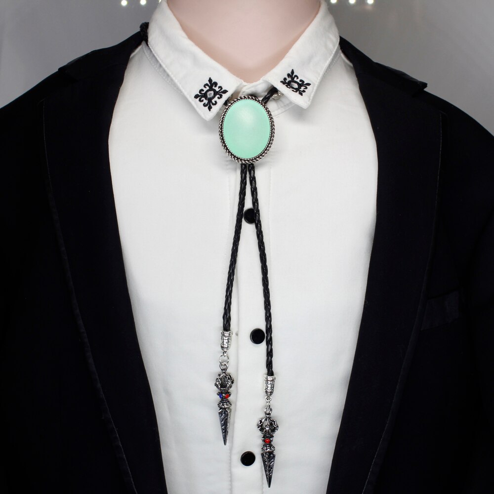 HZSHINLING ovale nuovo Trendy verde menta Bolo Tie Western Cowboy Shirt accessorio rosso nero foto gioielli uovo Bolo-cravatte collana