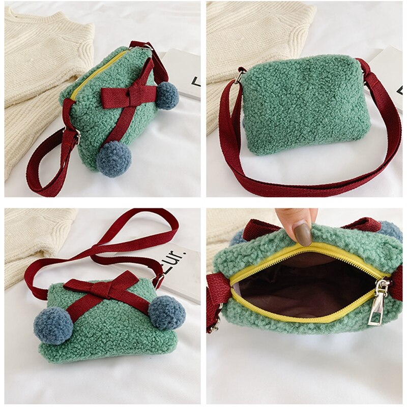 Baby Kids Bowknot Mini Fur Handbags Cute Crossbody Bags Flaps Girls Purse Plush Bag School Handbag
