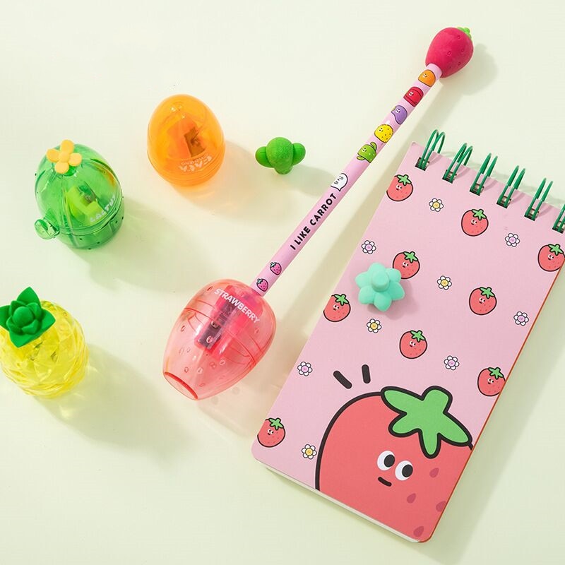 Sharkbang kawaii morot jordgubbskaktus pennvässare pennvässare studieverktyg barn skola brevpapper