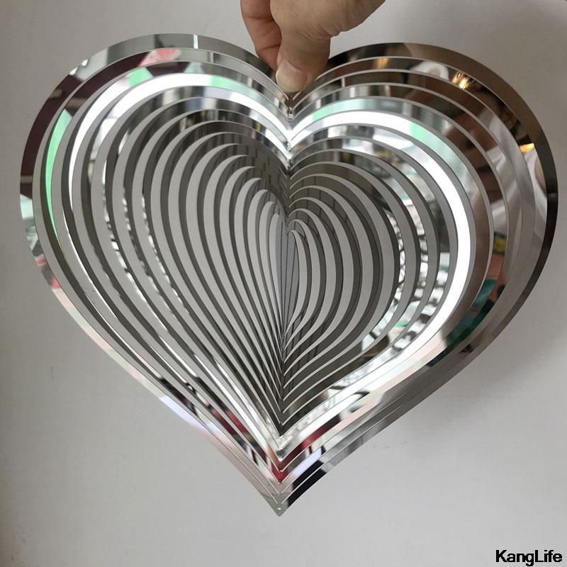 Edelstahl Schlagen Herz Wind Spinner Metall 3D Rotierenden Windspiele Dekor Haus Hängen Anhänger Ästhetischen Zimmer Dekor Handwerk: Silber- 25cm Herz