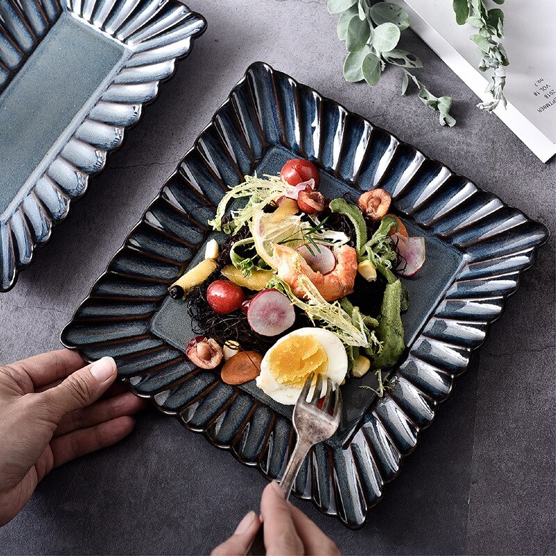 Kiln Change Rectangular Plate Beef Platter Western Food Plate Pasta Dish Plate Ceramic Ceramica Relief Plates Tableware