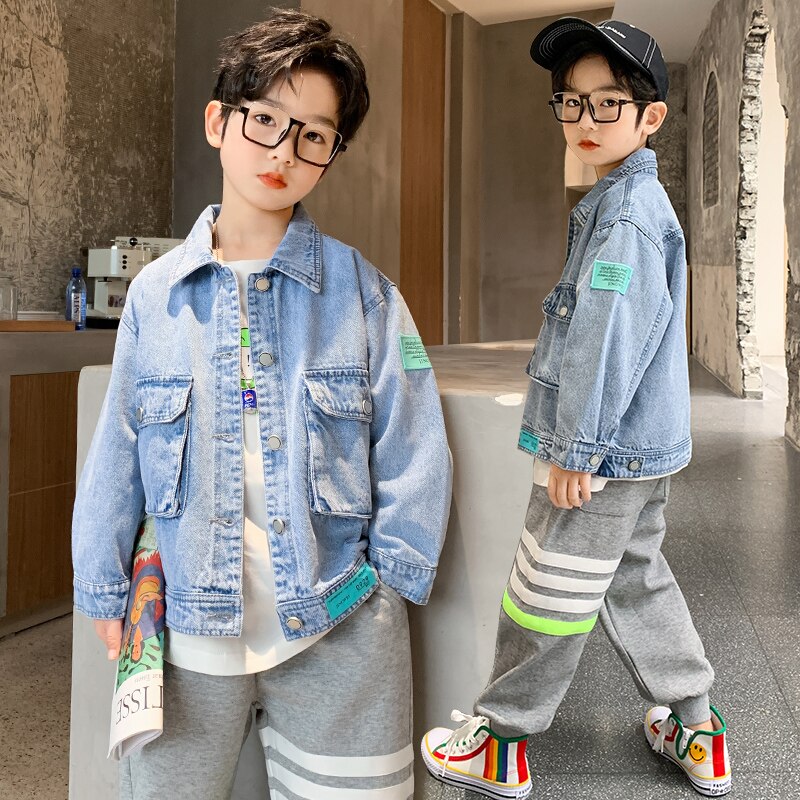 Kinderkleding Jongens Denim Jas 4-15 Jaar Oude Persoonlijkheid Jas, koreaanse Mode Toevallige Kinderen Windjack