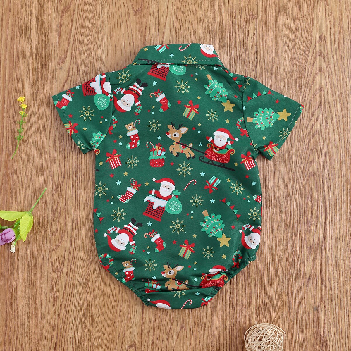 Christmas 0-24M Baby Girls Boys Bodysuits Santa Print Short Sleeve Bow Tie Gentleman Party Jumpsuits