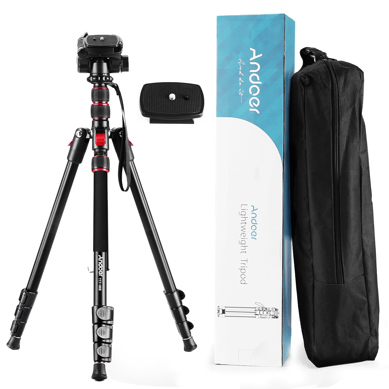 Andoer – trépied monopode 2 en 1, trépied de photographie en alliage d'aluminium, tête sphérique rotative de 200cm, charge de 5kg pour appareils photo DSLR