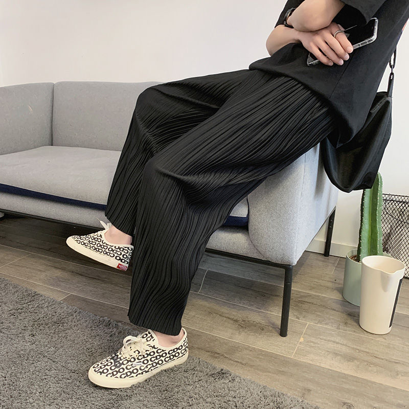 Sommer plisserede bukser herre ensfarvede lige bukser herre streetwear vilde løse koreanske fritidsbukser herre m -2xl